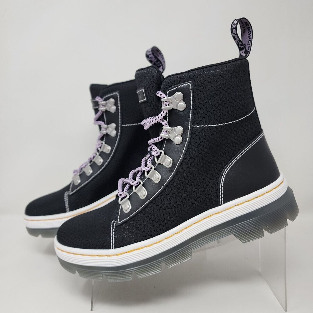 Dr Martens Combat Boots Womens 7 Black Combs Logo Lace Up Hiking Causal Shoes - Picture 2 of 8
